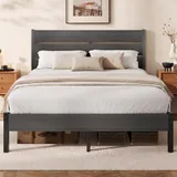 Queen Metal Bed Frame with Storage, Grey, view 1