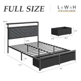 Full Upholstered Bed Frame with 2 Drawers, Grey, view 2