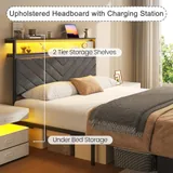 Twin Upholstered Bed Frame with Storage, Grey, view 4