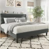 Queen Upholstered Bed Frame with Headboard, Grey, view 7