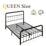 Queen 14 Inch Metal Bed Frame with Storage, Black, view 2