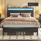 Full Metal Bed Frame with Storage, Black, view 1