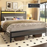 Queen Metal Bed Frame with Storage, Grey, view 3