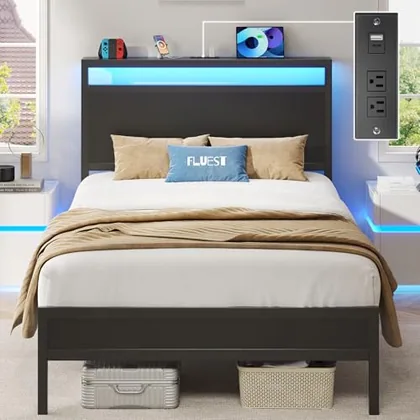 Twin Metal Bed Frame with Storage, Black