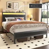 Full Metal Bed Frame with Storage, Black, view 6