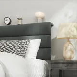 Queen Upholstered Bed Frame with Headboard, Grey, view 4