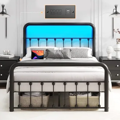 Full 14 Inch Metal Bed Frame with Storage, Black