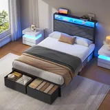 Twin Upholstered Bed Frame with Storage, Grey, view 3