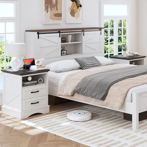 2 Piece Charging Nightstand, White