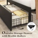 Twin Upholstered Bed Frame with Storage, Black, view 4