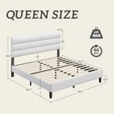 Queen Upholstered Bed Frame with LED, White, view 2