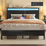 Queen Metal Bed Frame with Storage, Black, view 1