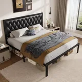 King Upholstered Bed Frame with Storage, Black, view 7