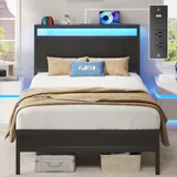 Twin Metal Bed Frame with Storage, Black, view 1