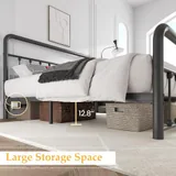 King 14 Inch Metal Bed Frame with Storage, Black, view 5