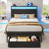 Twin Upholstered Bed Frame with Storage, Black, view 1