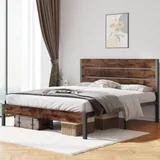 Queen Metal Bed Frame with Storage, Brown, view 3