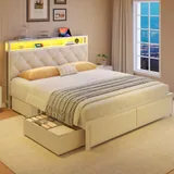 Queen Upholstered Bed Frame with Storage, Beige, view 7
