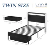 Twin Upholstered Bed Frame with Storage, Black, view 2