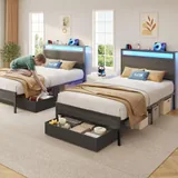 Twin Upholstered Bed Frame with Storage, Grey, view 8