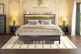 Full Metal Bed Frame with Storage, Grey, view 7