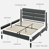 Queen Upholstered Bed Frame with Headboard, Grey, view 6