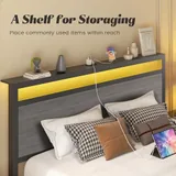 Full Metal Bed Frame with Storage, Grey, view 5