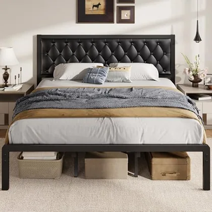 King Upholstered Bed Frame with Storage, Black