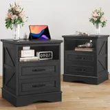 2 Piece Charging Nightstand, Black, view 1